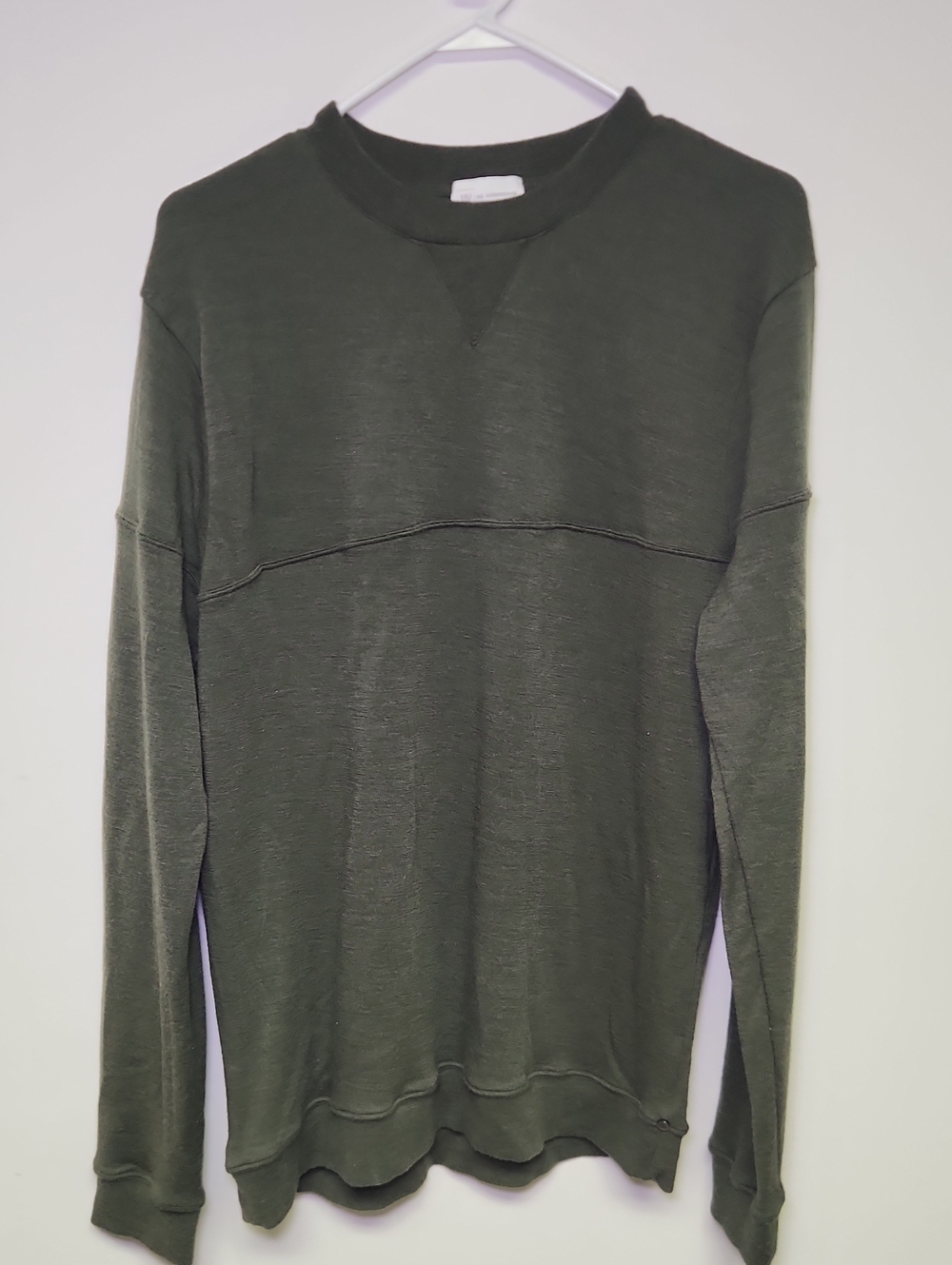 Men's Olive Green Crewneck Sweatshirt - Minimal Seam Detail